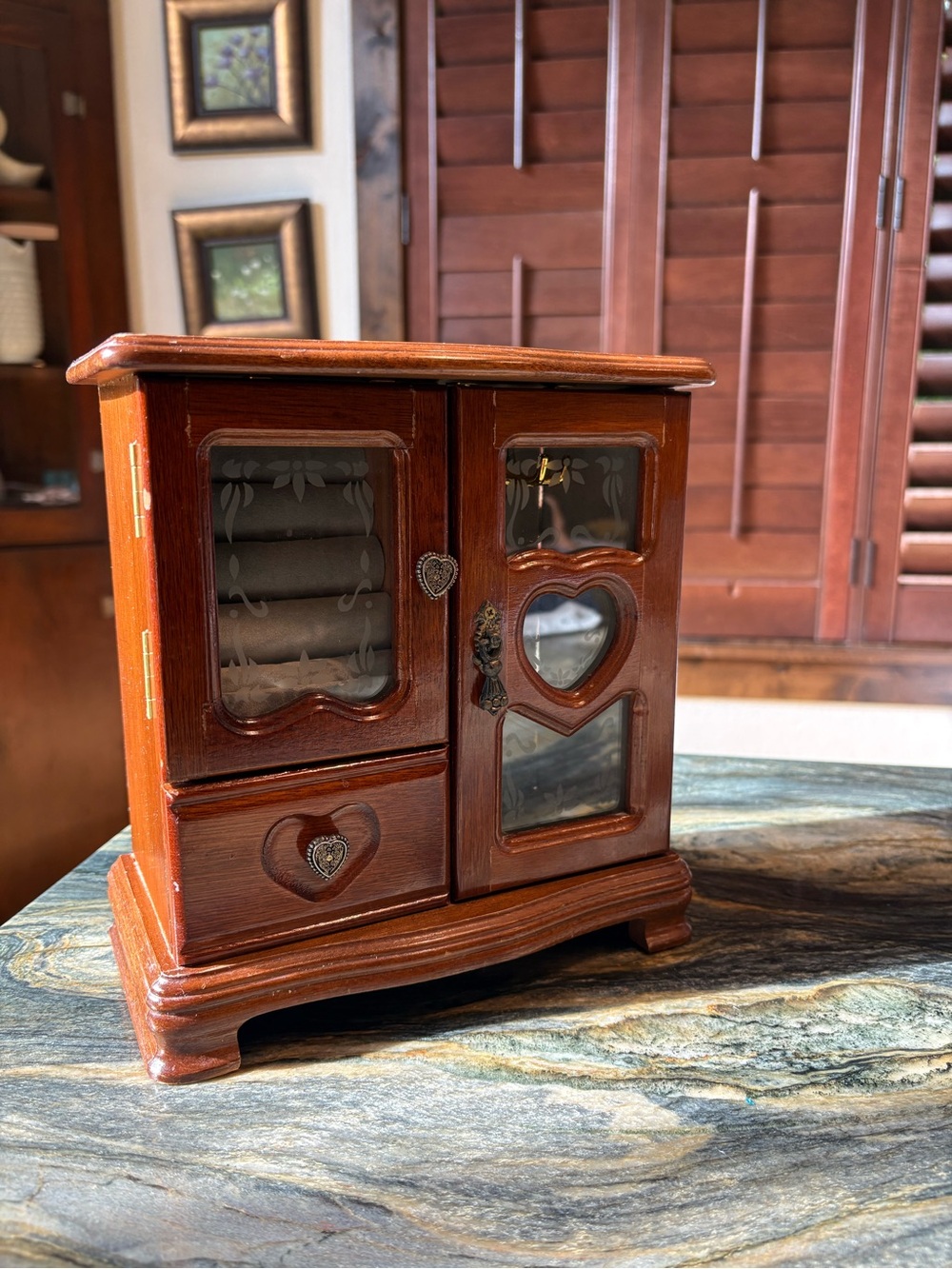 Vintage Jewelry Box Cabinet with Glass Door Circa 90s